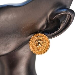 Anne Klein Gold Tone Lion Medallion Earrings